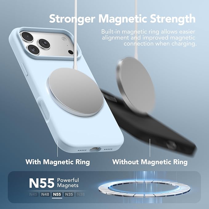 GONEZ Magnetic for iPhone 17 Pro Case, Compatible with MagSafe, [Screen Protector + Camera Lens Protector], Liquid Silicone Anti-Scratch Shockproof Protective Phone Case 6.3 inch, Blue