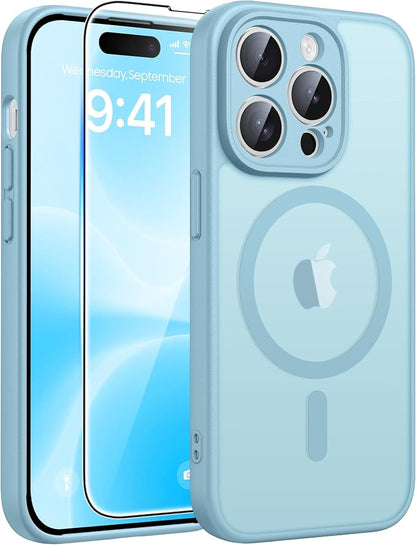 FNTCASE for iPhone 14 Pro Max Case: [Compatible with Magsafe] Translucent Matte Cases with [Full Camera Protection] [Screen Protector] Military Grade Shockproof Protective Phone Cover - Teal