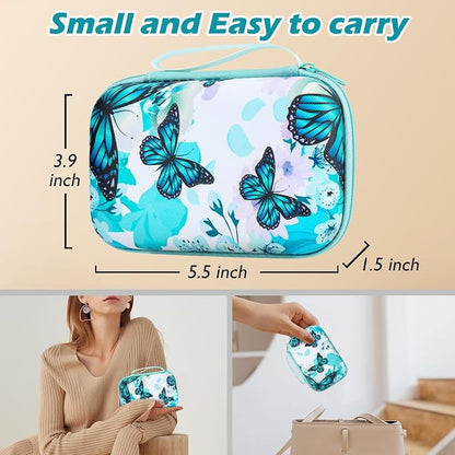 CameCosy Cute Phone Charger Case Storage Set with Lovely Butterfly Cable Protector, Carrying Case Bag, Cable Organizer, USB Earphone Wire Saver Charger Protector for iPhone (Bright Blue)