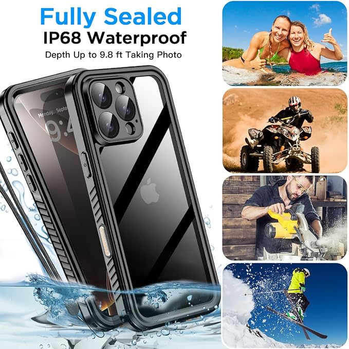 AICase Compatible with iPhone 16 Pro Max Case Waterproof, Clear Water Proof Built-in Screen Protector Shockproof Dustproof Snowproof Full Body Rugged Underwater Phone Case