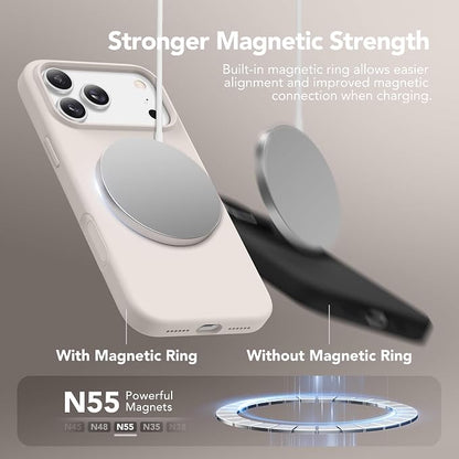 GONEZ Magnetic for iPhone 17 Pro Max Case, Compatible with MagSafe, [Screen Protector + Camera Lens Protector], Liquid Silicone Anti-Scratch Shockproof Protective Phone Case 6.9 inch, Stone