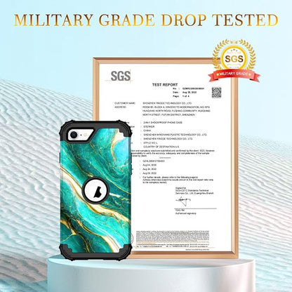 Hocase for iPhone SE 2022/2020 Case, Heavy Duty Shockproof Protection Hard Plastic+Silicone Rubber Hybrid Protective Case for iPhone SE 3rd/2nd Generation (4.7") - Emerald Green