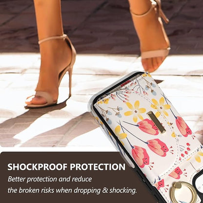Keallce Wallet Case for iPhone 17e/iPhone 16e, Flip Case with Card Slots, Ring Holder Kickstand, PU Leather Protective Folio Cover for Women,Floral
