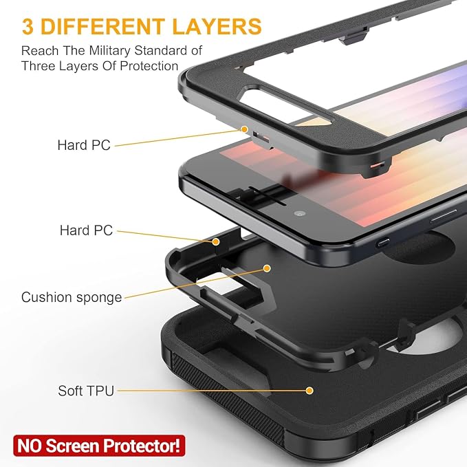 jaroco for iPhone SE Case 2022/2020/3rd/2rd,iPhone 8/7 case [Shockproof] [Dropproof] [Military Grade Drop Tested] with Non-Slip Removable Heavy Duty Full Body Phone Case-Black