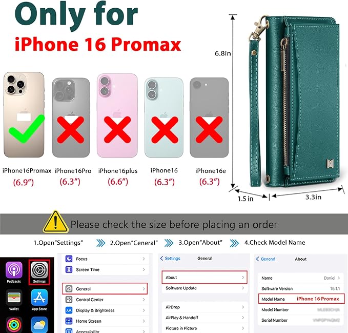 Wallet Case for iPhone 16 Pro Max with Card Holder/Crossbody Wallet/Strap| RFID Blocking | Magnetic | Kickstand | Detachable | PU Leather Phone Case for iPhone 16 Pro Max,6.9 in,Green