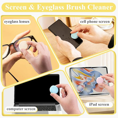 4-Pack Macaron Phone Screen Cleaner, Portable Screen and Eyeglass Brush Cleaner, Washable Double-Sided Screen Cleaner, Suitable for Glasses, Mobile Phones and Computers（Pink/Green/Blue/Khaki