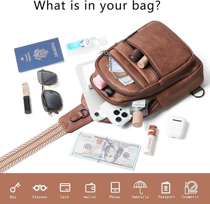 Leresas Sling Bag for Women Crossbody Bags Fanny Packs Over Shoulder Bag Sling Purse Backpack Vegan Leather Travel Handbag Purse Gifts Brown