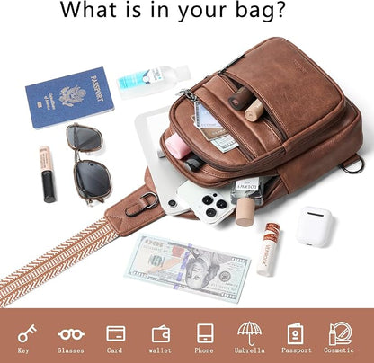 Leresas Sling Bag for Women Crossbody Bags Fanny Packs Over Shoulder Bag Sling Purse Backpack Vegan Leather Travel Handbag Purse Gifts Brown