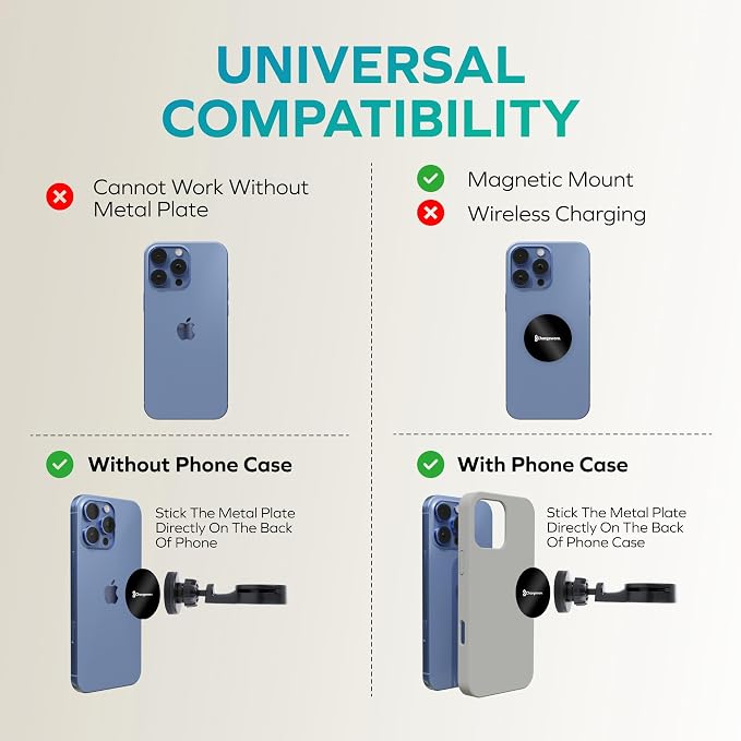 CHARGEWORX Magnetic Back-Seat Phone Mount – Universal Car Headrest Smartphone Holder with Strong Magnetic Grip, 360° Rotating Seat Mount for iPhone & Android