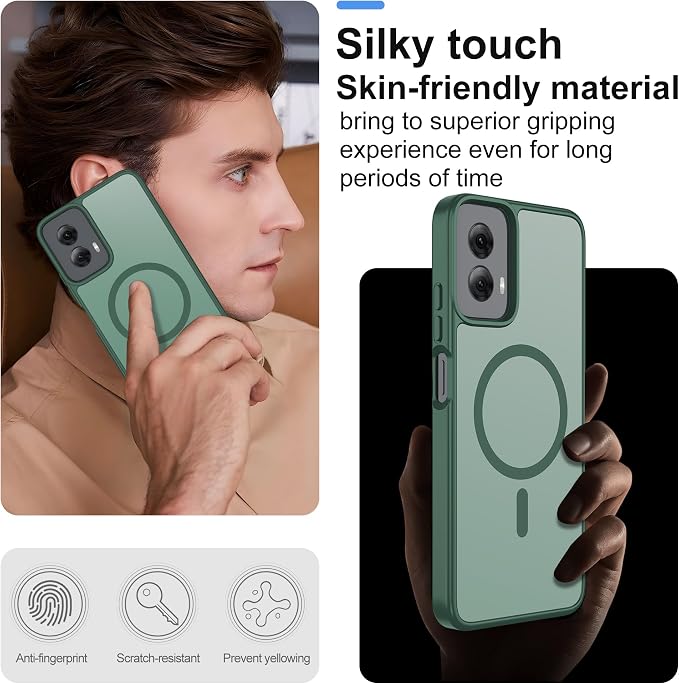 Compatible for Motorola Moto G Power 2024 Phone Case: [Mag-Safe Fit] with 2pc HD Screen Protector, Matte Translucent Soft-Touch Skin & Full Body for Moto GPower 2024, Green