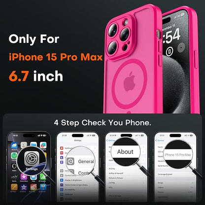 TOCOL for Phone 15 Pro Max Case, Compatible with Magsafe Charger, Full Camera Protection, Drop Protection, Translucent Matte Phone Case for iPhone 15 Pro Max 6.7 inch (Hot Pink)