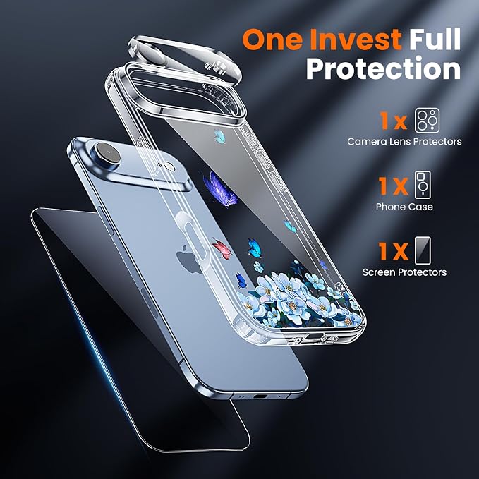 3 in 1 for iPhone Air Case Clear Printed Design | Yellowing-Resistant Acrylic Back, Screen Protector *1 & Camera Lens Protector*1, Military-Grade Protection