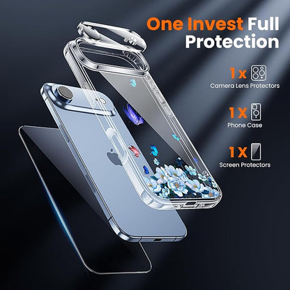3 in 1 for iPhone Air Case Clear Printed Design | Yellowing-Resistant Acrylic Back, Screen Protector *1 & Camera Lens Protector*1, Military-Grade Protection