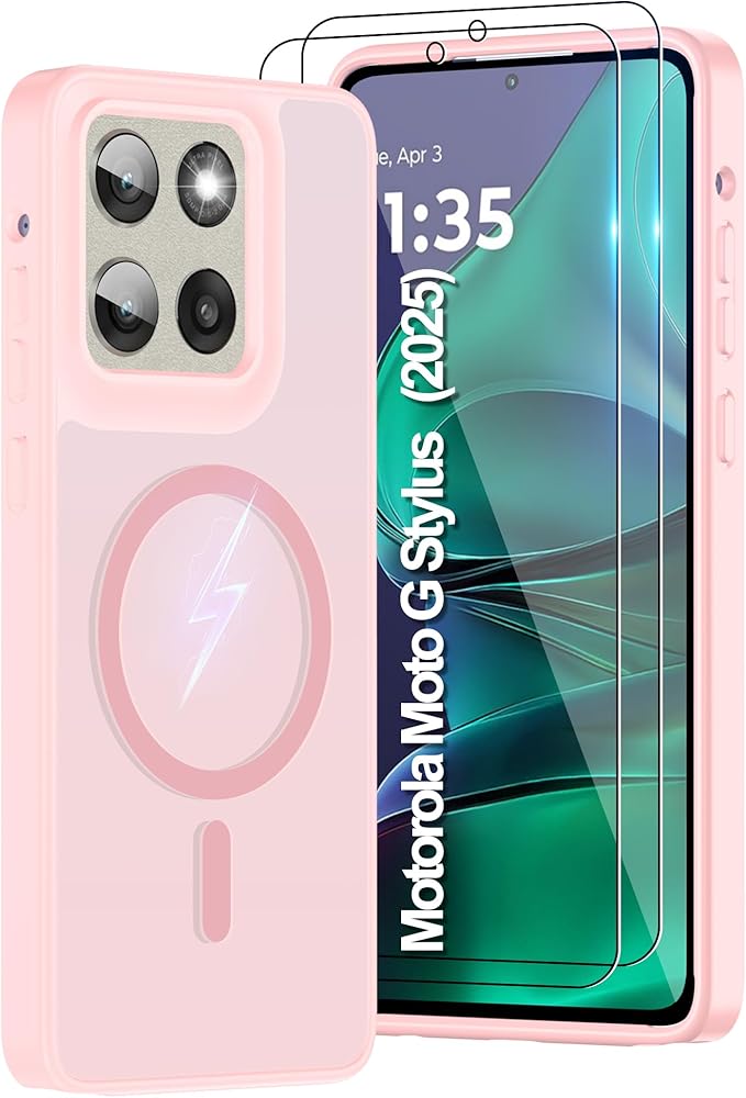 For Motorola Moto g Stylus 2025 Case [Compatible with Magsafe] Translucent Matte Magnetic Phone Case,Slim Thin Duty Shockproof Protection Cover with 2pc HD Screen Protector for Moto G Stylus 2025-Pink