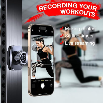 Romuto Magnetic Phone Holder for Gym Mag Safe Phone Holder【Dual Grip】 Gym Phone Holder Magnet Phone Camera Mount for Gym Accessories for Women Attach to Metal Surface with iPhone 17 Pro Max 16 15 14