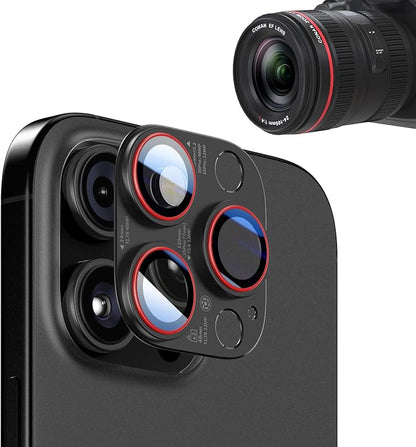 Camera Lens Protector for iPhone 14/15/16 Pro & Pro Max - Tempered Glass & Aluminum Guard for iPhone 16 Pro Max Camera Cover with Unique Laser-Etched Lens Specs, 2 pack, Black-red