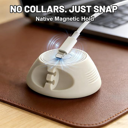 SOOoEC [N52 Ultra-Strong Snap-On Magnetic Cord Holder, Weighted Desktop Cable Organizer, Premium Liquid Silicone, No Collars Needed for iPhone & USB-C, Dual-Side Slots, Beige