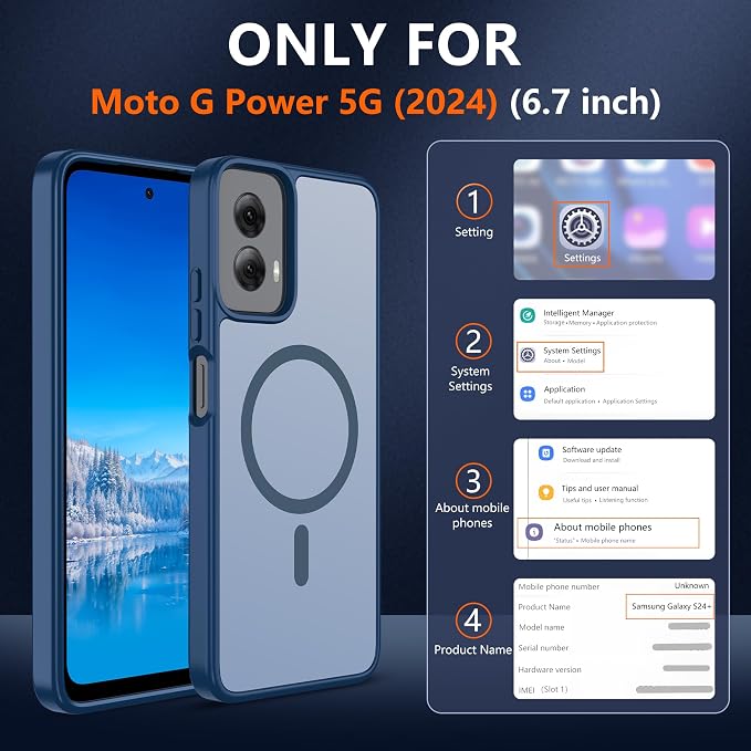Compatible for Motorola Moto G Power 2024 Phone Case: [Mag-Safe Fit] with 2pc HD Screen Protector, Matte Translucent Soft-Touch Skin & Full Body for Moto GPower 2024, Blue