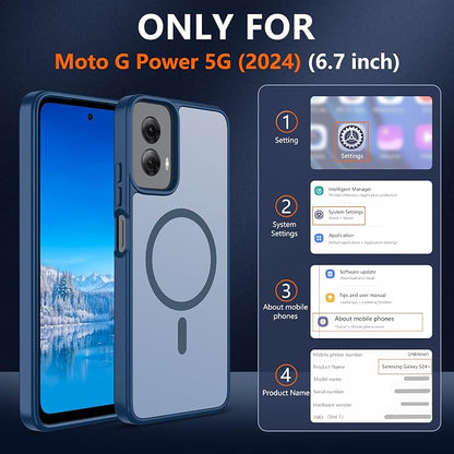 Compatible for Motorola Moto G Power 2024 Phone Case: [Mag-Safe Fit] with 2pc HD Screen Protector, Matte Translucent Soft-Touch Skin & Full Body for Moto GPower 2024, Blue