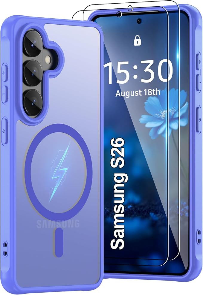 Pilaru Compatible for Samsung Galaxy S26 Phone Case: S26 Case with 2PC HD Screen Protector, Wireless Charging Matte Translucent Soft-Touch & Full Body Shockproof para Case Galaxy S26,Sky Blue