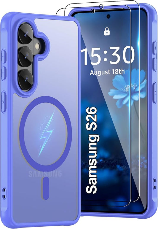 Pilaru Compatible for Samsung Galaxy S26 Phone Case: S26 Case with 2PC HD Screen Protector, Wireless Charging Matte Translucent Soft-Touch & Full Body Shockproof para Case Galaxy S26,Sky Blue
