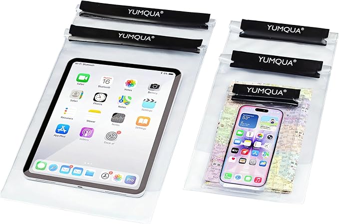 YUMQUA Clear Waterproof Bag, Waterproof Document Pouch Passport Holder Water Tight Map Case Waterproof Pouch Water Proof Small Dry Bags for Kindle Phone Tablet Camera, Kayak Boat PaddleBoard