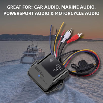 CAR Bluetooth 5.2 Receiver – aptX Adaptive, aptX HD, AAC, SBC – 12V/24V Compatible, Remote Trigger, Stereo RCA Output – Wireless A2DP Adapter for Car, Truck, Marine, Powersport Audio Systems