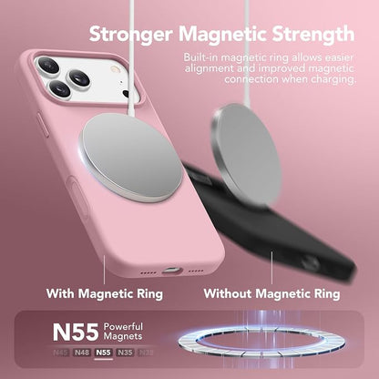 GONEZ Magnetic for iPhone 17 Pro Case, Compatible with MagSafe, [Screen Protector + Camera Lens Protector], Liquid Silicone Anti-Scratch Shockproof Protective Phone Case 6.3 inch, Peach Pink