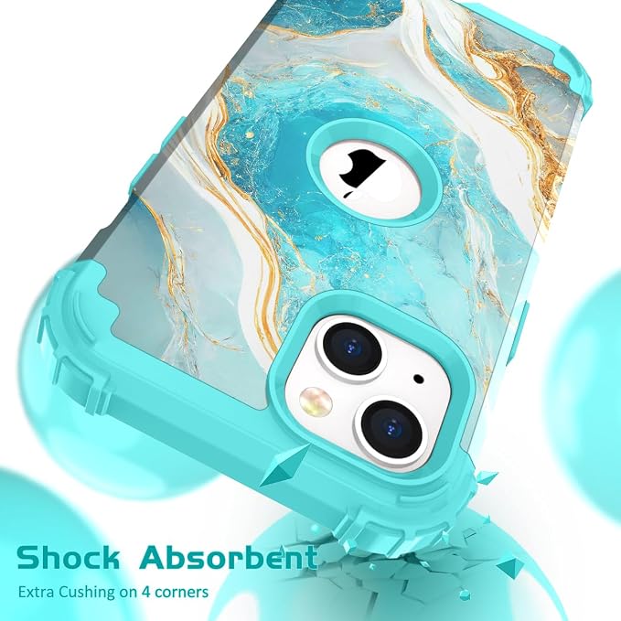 Hocase Heavy Duty Shockproof Protection Soft Silicone Rubber+Hard Plastic Bumpers Hybrid Protective Case for iPhone 13/14 (6.1") - Teal
