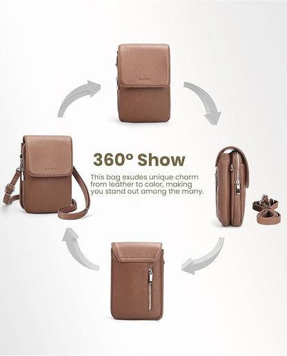 befen Genuine Leather Small Crossbody Bags for Women, Cell Phone Cross body Purse Bag with RFID Blocking Card Slots