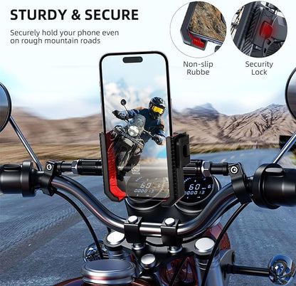 Bike Phone Mount Holder, Motorcycle Phone Mount Handlebar Clamp-Quick Lock - 360°Rotation,Electric Scooter, Mountain Bicycle Phone Clip Fit for Smartphones from 4.5-7 inches, Red 89001B