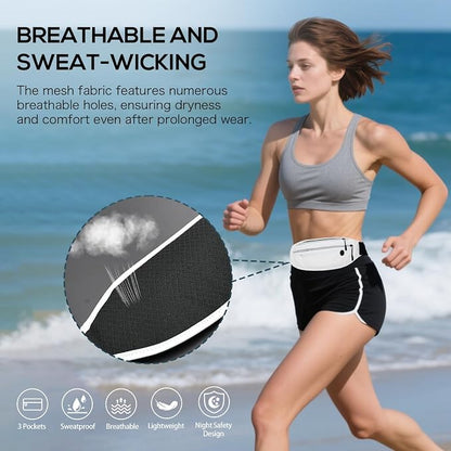 Running belt for Women &Men,Adjustable Exercise Waist Pack Reflective Running Belt for Sports Workout Cycling Hiking, Casual Hands-Free Wallets Phone Bag Fits All Phones (white)