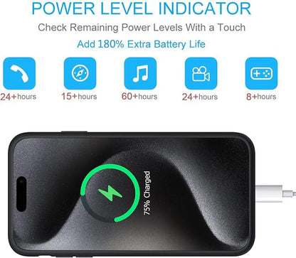 Battery Case for iPhone 15 Pro Max,12000mAh Portable Protective Charging Case with Wireless Charging Compatible for iPhone 15 Pro Max (6.7 inch) Extended Battery Pack Charger Case with Carplay (Black)