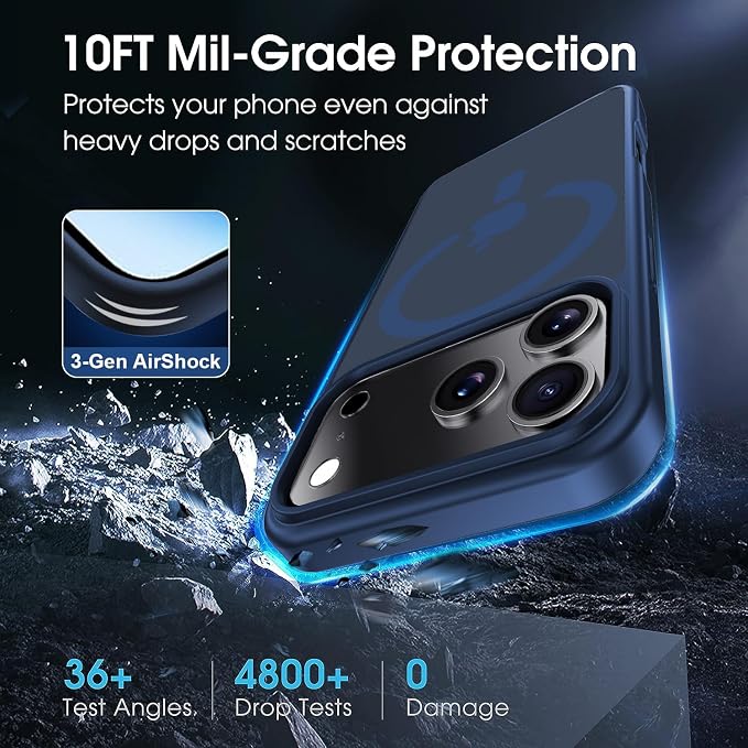 Strong Magnetic for iPhone 17 Pro Case with Camera Lens Protector[ Military-Grade Protection] Compatible with MagSafe Shockproof Slim Thin Cover case for iPhone 17 Pro 6.3 inch, Deep Blue