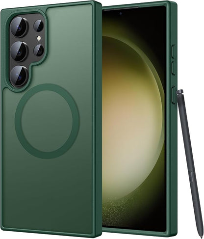 FNTCASE for Samsung Galaxy S23 Ultra Case, Compatible with Magsafe Green | Translucent Matte Magnetic Back, 14FT Military Grade Drop Protection, Shockproof Protective Phone Cover