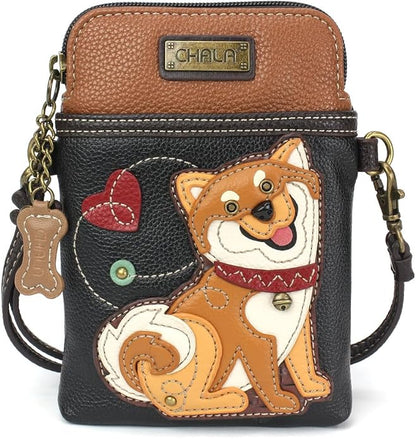 CHALA Dog Collection Cell Phone Crossbody Purse-Women PU Leather/Canvas Multicolor Handbag with Adjustable Strap