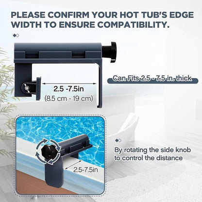 Geelin 3 Pcs Hot Tub Table Tray, Adjustable Aboveground Bathtub Tray with 2 Cup Holder, Between 2'' to 7.5'' Nonslip Hot Tub Accessories Shelf Drinks Snacks Phone Holder for Spa Bathtub (Navy Blue)