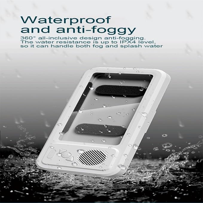Shower Phone Holder Waterproof with Bluetooth Speaker | 2026 New IPX6 Anti-Fog, 480° Rotatable | Bathroom Case with Speaker Holes | Fits 4-7" Cell Phones & iPhone | Bathroom Wall Mirror