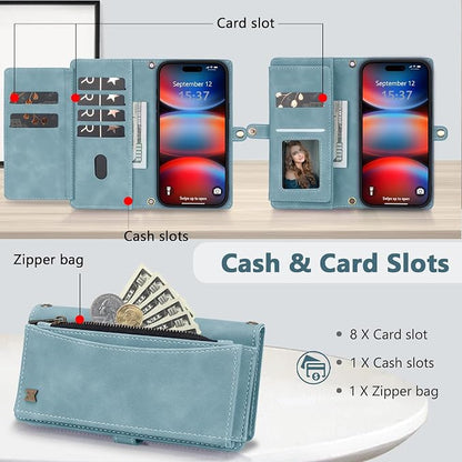 Wallet Case for iPhone 17 Pro Max with Card Holder/Crossbody Wallet/Strap,[RFID Blocking][Magnetic] PU Leather Phone Case for iPhone 17 Pro Max,6.9 in,Dream Blue
