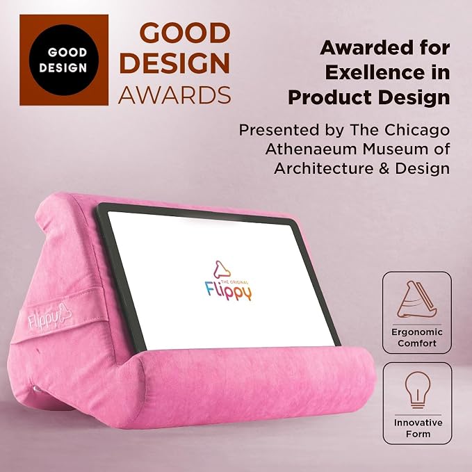 Flippy Original Tablet Pillow Stand & iPad Holder, Gift for Book Lovers & Readers, Multi-Angle Stand with Storage for Lap, Desk & Bed, Compatible with Kindle, Fire, iPad & Samsung, in The Pink Baby
