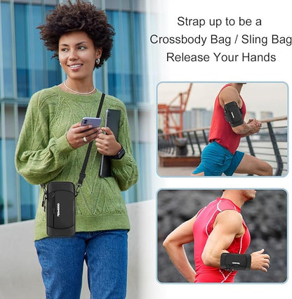 Running Armband Phone Holder & Crossbody Shoulder Bag, Arm Band for Phone for Running Walking, Waterproof Phone Pouch for iPhone 16 15 14 13 Pro Max Samsung Galaxy 7.5 Inch（Crossbody Bag Black）