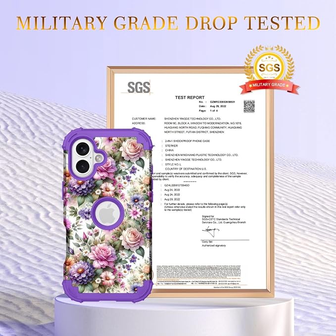 Hocase for iPhone 17 Case 6.3", Heavy Duty Shockproof Protection Soft Silicone Rubber+Hard Plastic Bumpers Hybrid Protective Case for iPhone 17 2025 - Purple Pink Flowers