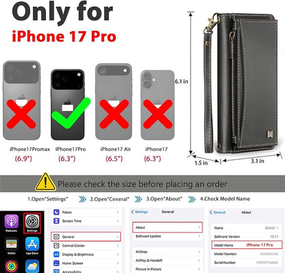 Wallet Case for iPhone 17 Pro with Card Holder/Crossbody Wallet/Strap,[RFID Blocking][Magnetic] PU Leather Phone Case for iPhone 17 Pro,6.3 in,Black