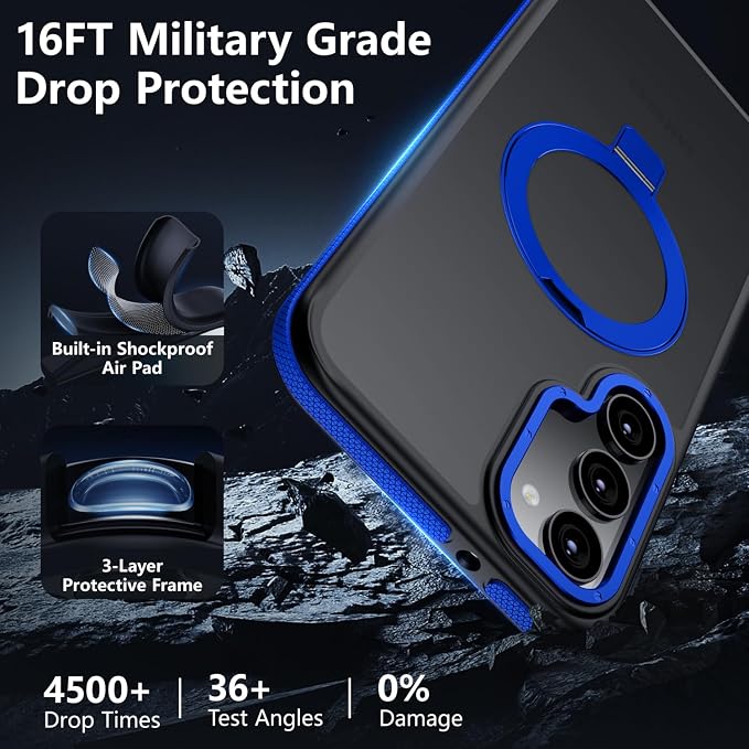 for Samsung Galaxy S23 Case, Magnetic Adjustable Ring Stand [Fit for Magsafe], [Military-Grade Shockproof Protection] Phone Case with Kickstand&Ring Holder (Blue)