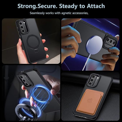 for Samsung Galaxy S21 FE Case, Magnetic Adjustable Ring Stand [Fit for Magsafe], [Military-Grade Shockproof Protection] Phone Case with Kickstand&Ring Holder (Black)