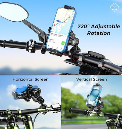 VAZESWIN Motorcycle Phone Mount [Vibration Dampener] [High-Speed Secure Lock] Anti-Shake Motorcycle Cellphone Holder, Bike Phone Mount with Short Arm for 0.5"-1.26" Handlebar, 4.7"-7.2" Smartphone