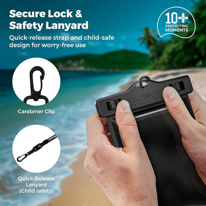 SEAWAG Next Waterproof Phone Case with Lanyard, Floating IPX8 Pouch for iPhone 17 16 Pro Max 15 14 13 12 11 and Samsung Galaxy S25 S24, Beach Cruise Travel Essentials, 2 Pack Black