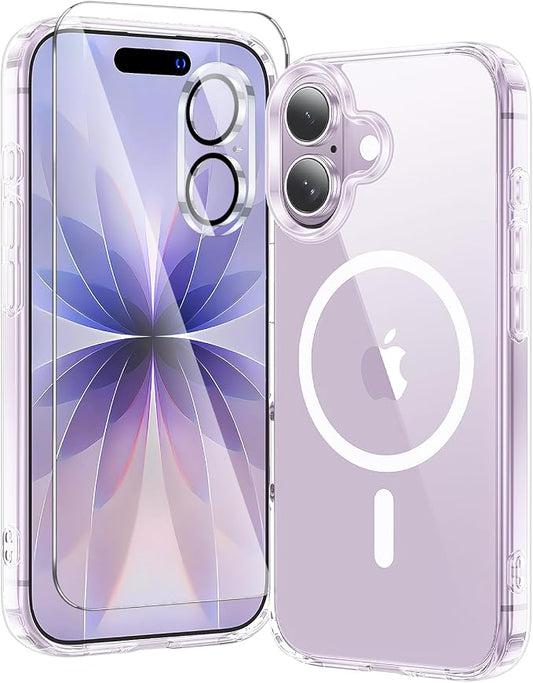 3 in 1 for iPhone 17 Case Clear,Fits MagSafe, Not Yellowing, Screen Protector*1 Camera Lens Protector*1, Military-Grade Protection for Phone Cover 6.3 inch