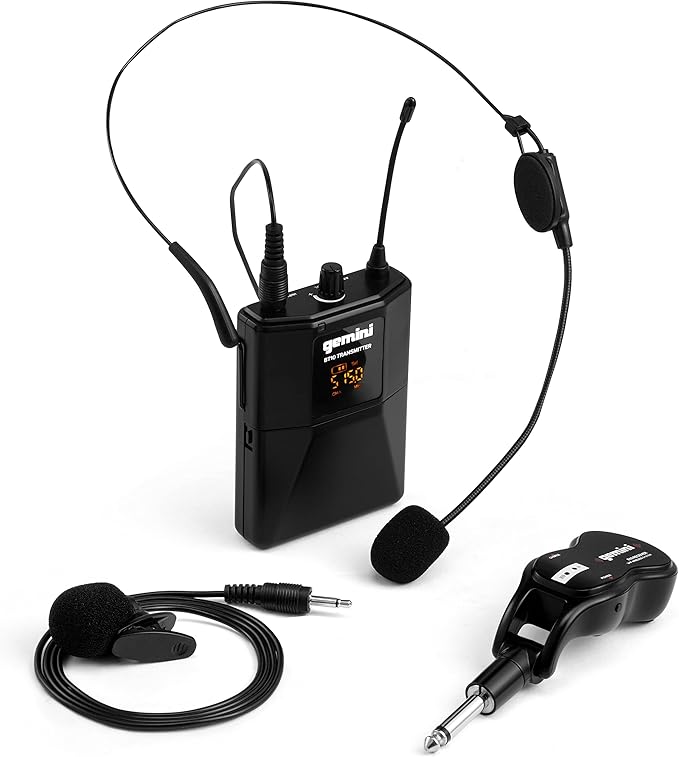 Gemini UHF Wireless Microphone System – Dual Lavalier & Headset Mics with Bodypack, USB Rechargeable Receiver, 50m Range, Cardioid Pattern for Teaching, Streaming, Karaoke & Events (GMU-HSL100)