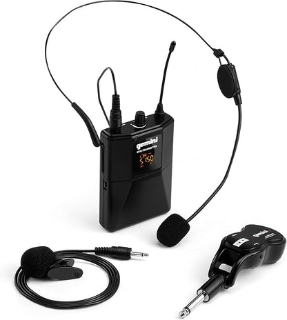 Gemini UHF Wireless Microphone System – Dual Lavalier & Headset Mics with Bodypack, USB Rechargeable Receiver, 50m Range, Cardioid Pattern for Teaching, Streaming, Karaoke & Events (GMU-HSL100)